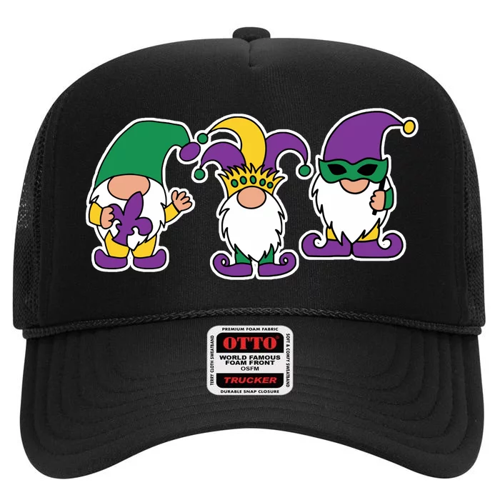 Mardi Gras Gnomes Party High Crown Mesh Trucker Hat