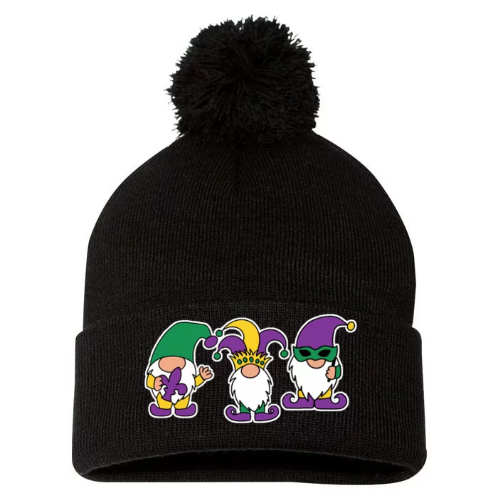 Mardi Gras Gnomes Party Pom Pom 12in Knit Beanie