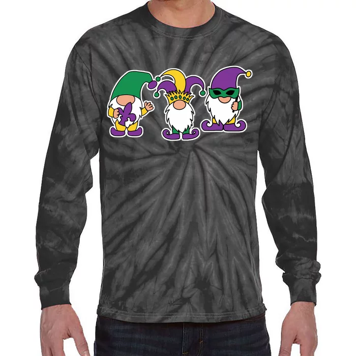 Mardi Gras Gnomes Party Tie-Dye Long Sleeve Shirt