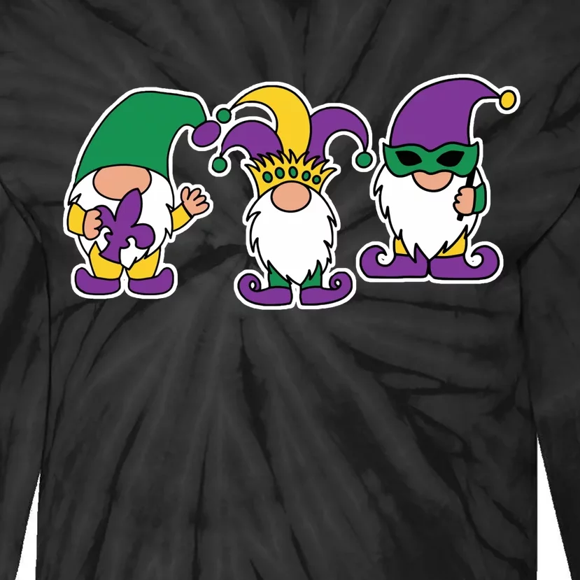 Mardi Gras Gnomes Party Tie-Dye Long Sleeve Shirt