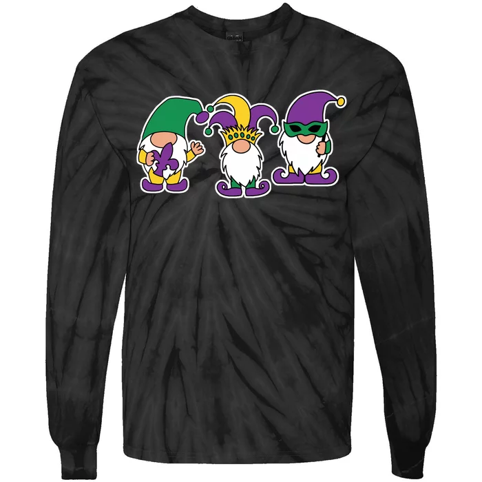 Mardi Gras Gnomes Party Tie-Dye Long Sleeve Shirt