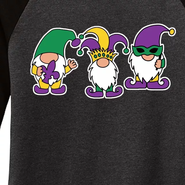 Mardi Gras Gnomes Party Women's Tri-Blend 3/4-Sleeve Raglan Shirt