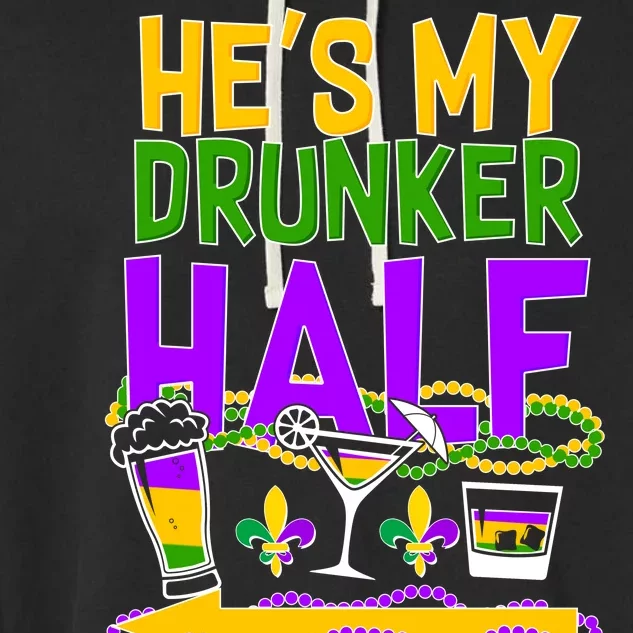 Mardi Gras He's My Drunker Half Garment-Dyed Fleece Hoodie