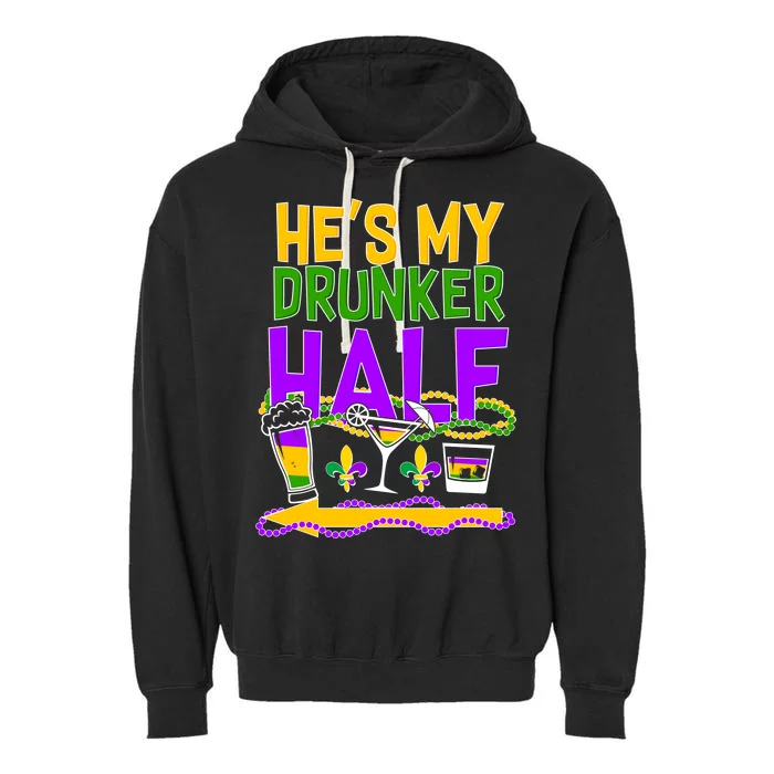 Mardi Gras He's My Drunker Half Garment-Dyed Fleece Hoodie