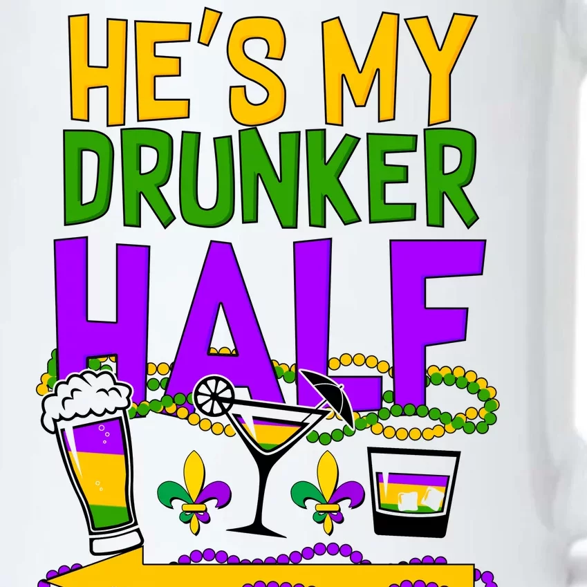 Mardi Gras He's My Drunker Half Black Color Changing Mug