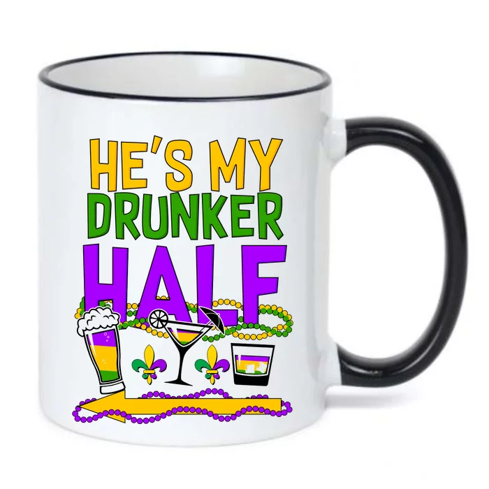 Mardi Gras He's My Drunker Half Black Color Changing Mug