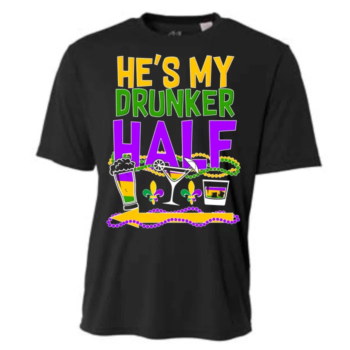 Mardi Gras He's My Drunker Half Cooling Performance Crew T-Shirt