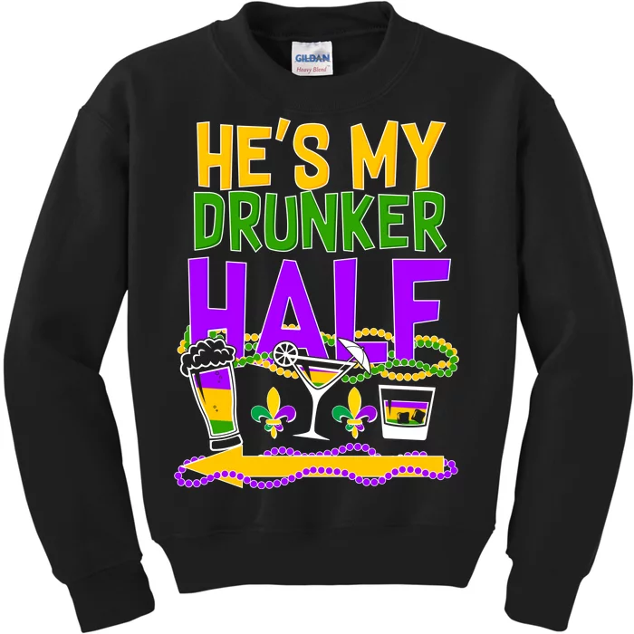 Mardi Gras He's My Drunker Half Kids Sweatshirt