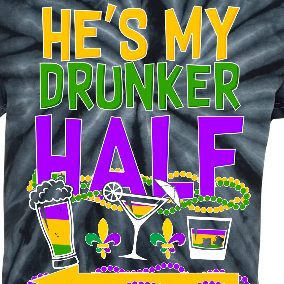 Mardi Gras He's My Drunker Half Kids Tie-Dye T-Shirt