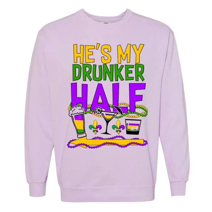 Mardi Gras He's My Drunker Half Garment-Dyed Sweatshirt