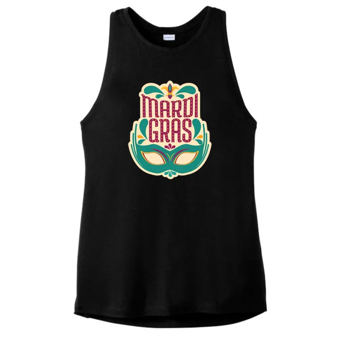 Mardi Gras Mask Ladies Tri-Blend Wicking Tank