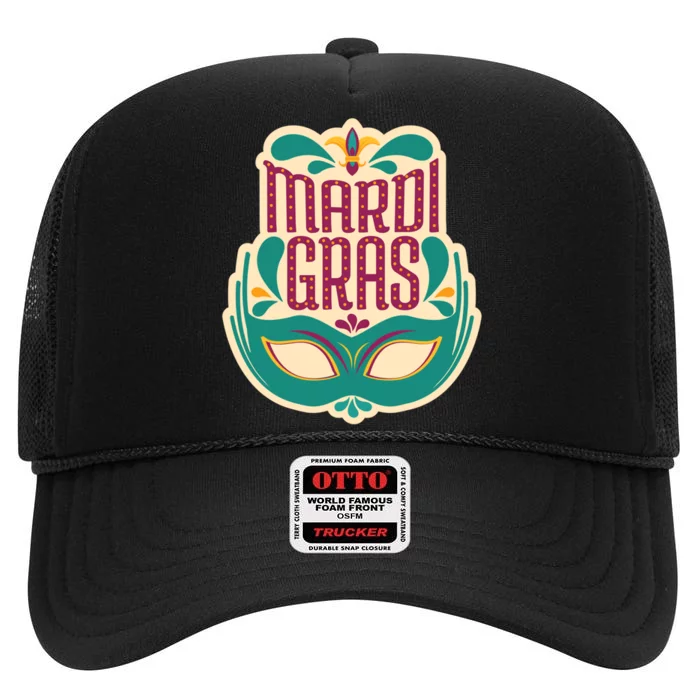 Mardi Gras Mask High Crown Mesh Trucker Hat