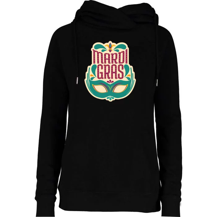 Mardi Gras Mask Womens Funnel Neck Pullover Hood