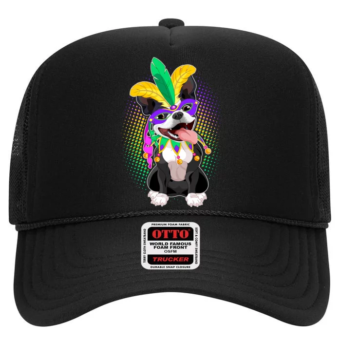 Mardi Gras Party Dog High Crown Mesh Trucker Hat