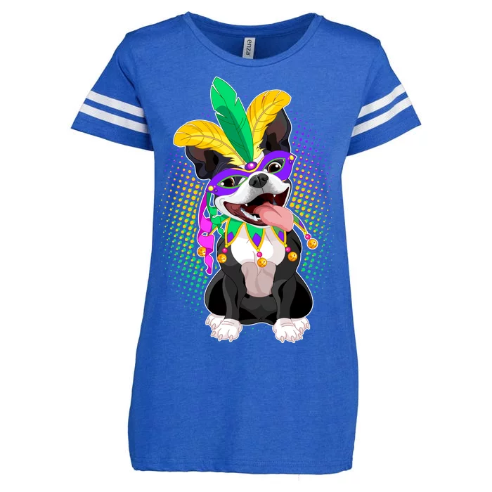 Mardi Gras Party Dog Enza Ladies Jersey Football T-Shirt