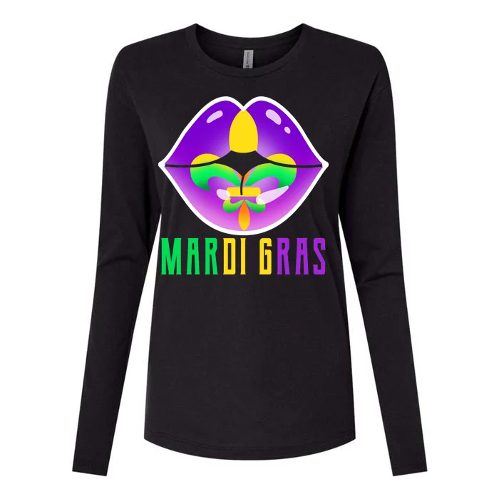 Mardi Gras Party Lips Womens Cotton Relaxed Long Sleeve T-Shirt