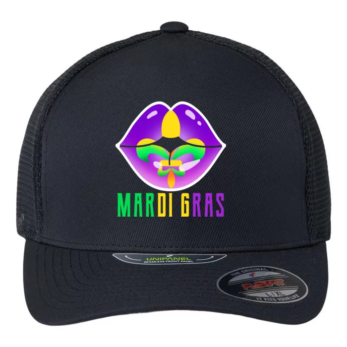 Mardi Gras Party Lips Flexfit Unipanel Trucker Cap