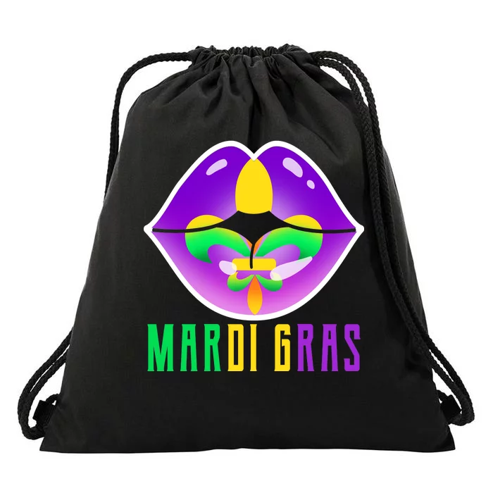 Mardi Gras Party Lips Drawstring Bag