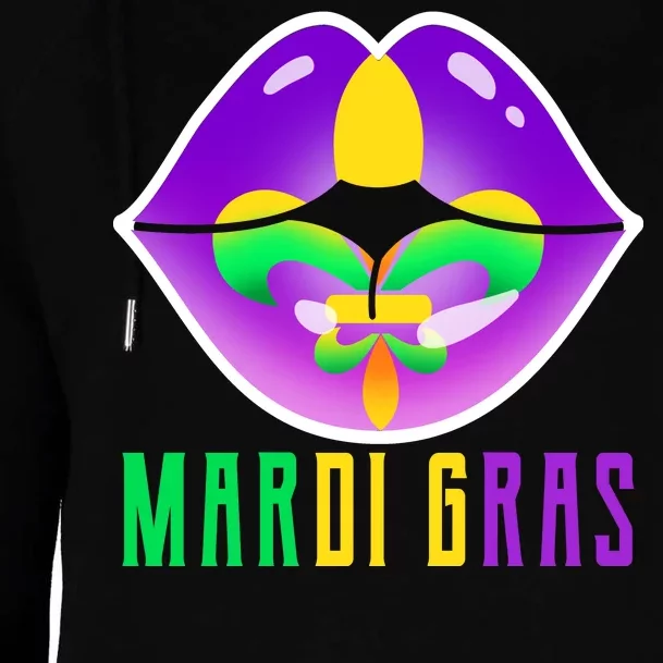 Mardi Gras Party Lips Womens Funnel Neck Pullover Hood