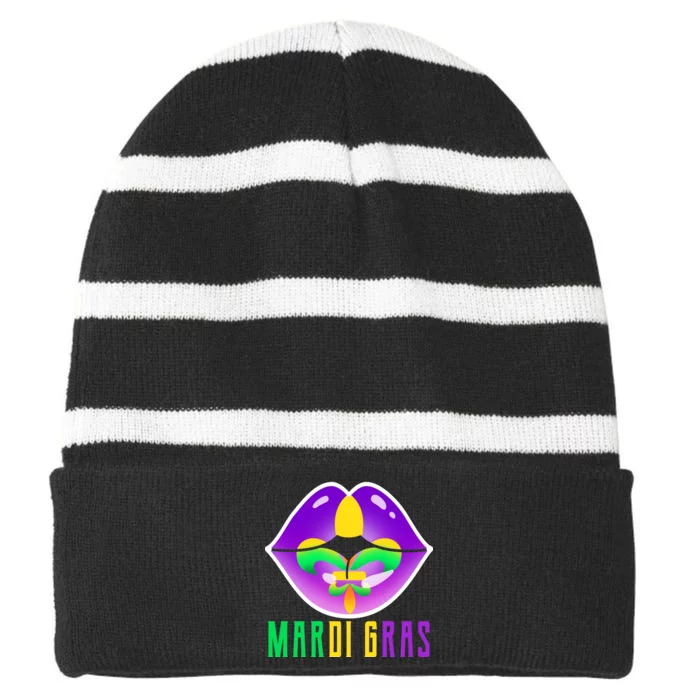 Mardi Gras Party Lips Striped Beanie with Solid Band