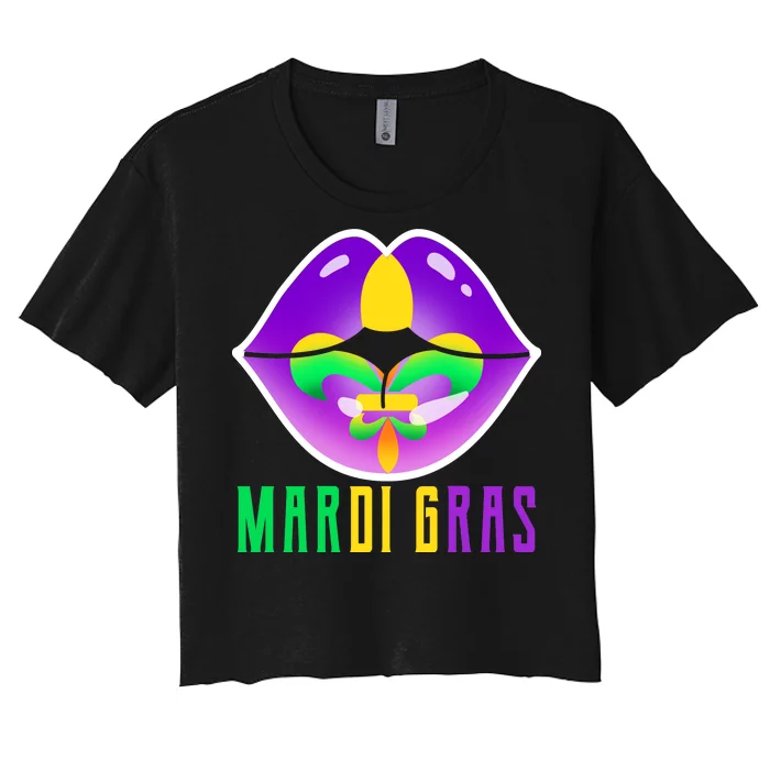 Mardi Gras Party Lips Women's Crop Top Tee