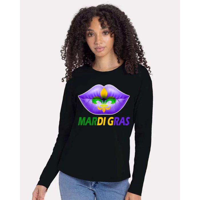 Mardi Gras Party Lips Fleur De Lis Womens Cotton Relaxed Long Sleeve T-Shirt