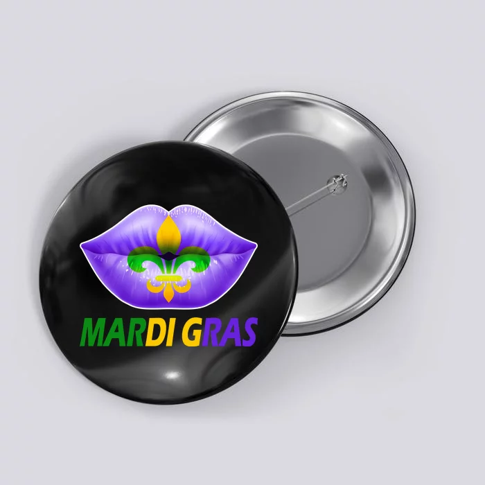 Mardi Gras Party Lips Fleur De Lis Button