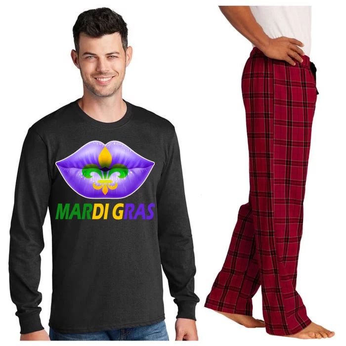 Mardi Gras Party Lips Fleur De Lis Long Sleeve Pajama Set