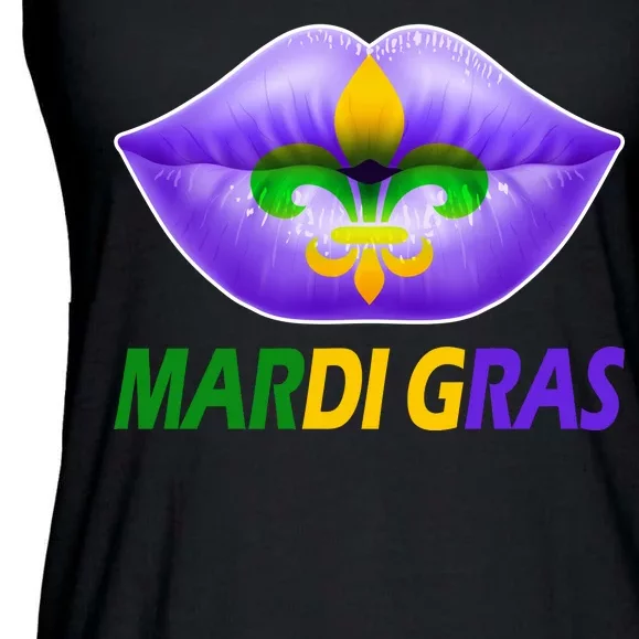 Mardi Gras Party Lips Fleur De Lis Ladies Essential Flowy Tank