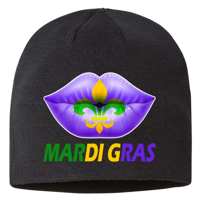 Mardi Gras Party Lips Fleur De Lis 8 1/2in Sustainable Knit Beanie