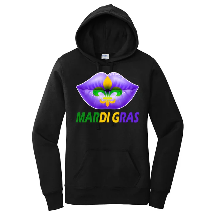 Mardi Gras Party Lips Fleur De Lis Women's Pullover Hoodie