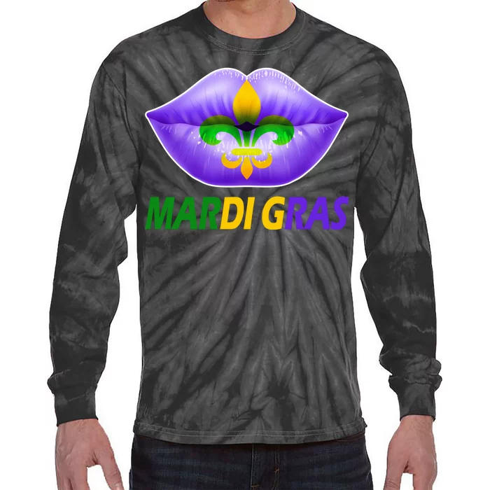 Mardi Gras Party Lips Fleur De Lis Tie-Dye Long Sleeve Shirt