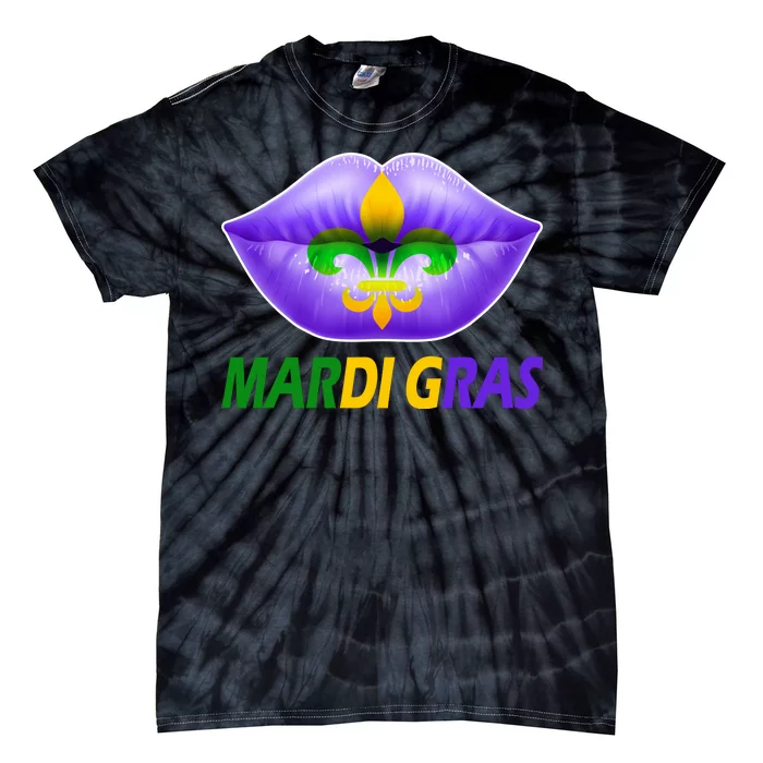 Mardi Gras Party Lips Fleur De Lis Tie-Dye T-Shirt