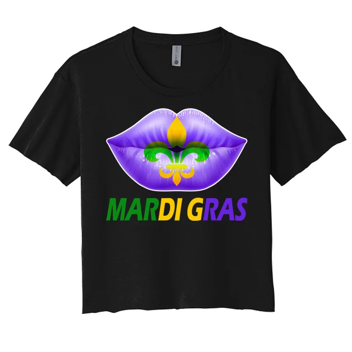 Mardi Gras Party Lips Fleur De Lis Women's Crop Top Tee