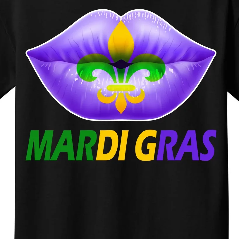 Mardi Gras Party Lips Fleur De Lis Kids T-Shirt