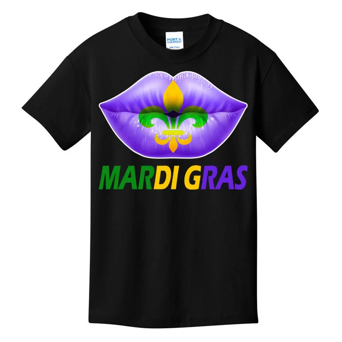 Mardi Gras Party Lips Fleur De Lis Kids T-Shirt