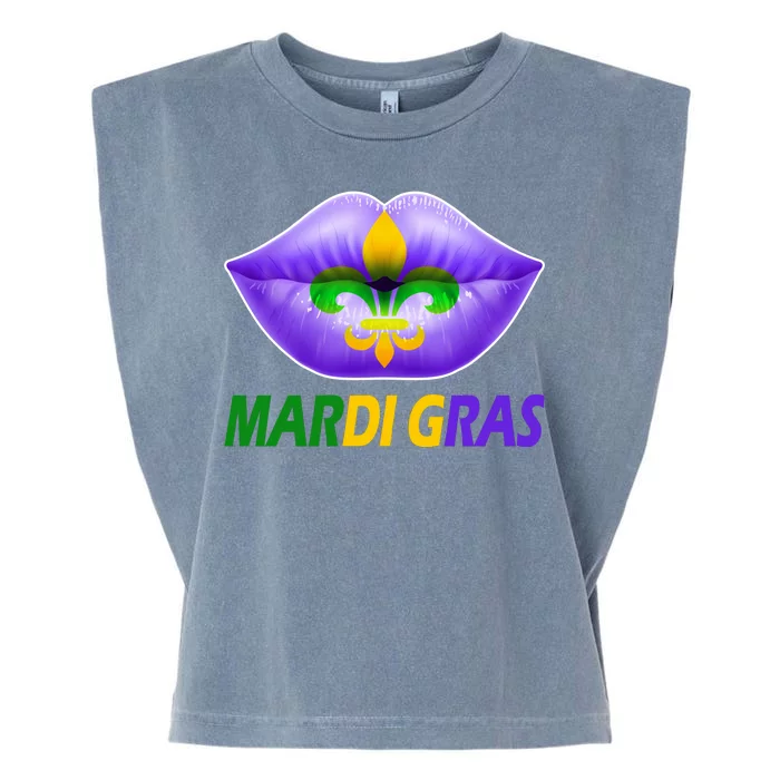 Mardi Gras Party Lips Fleur De Lis Garment-Dyed Women's Muscle Tee