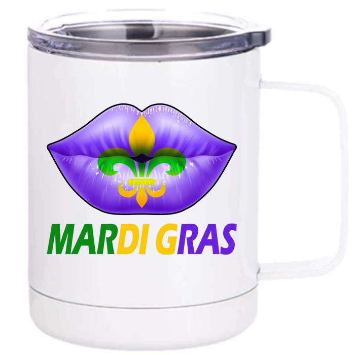 Mardi Gras Party Lips Fleur De Lis Front & Back 12oz Stainless Steel Tumbler Cup