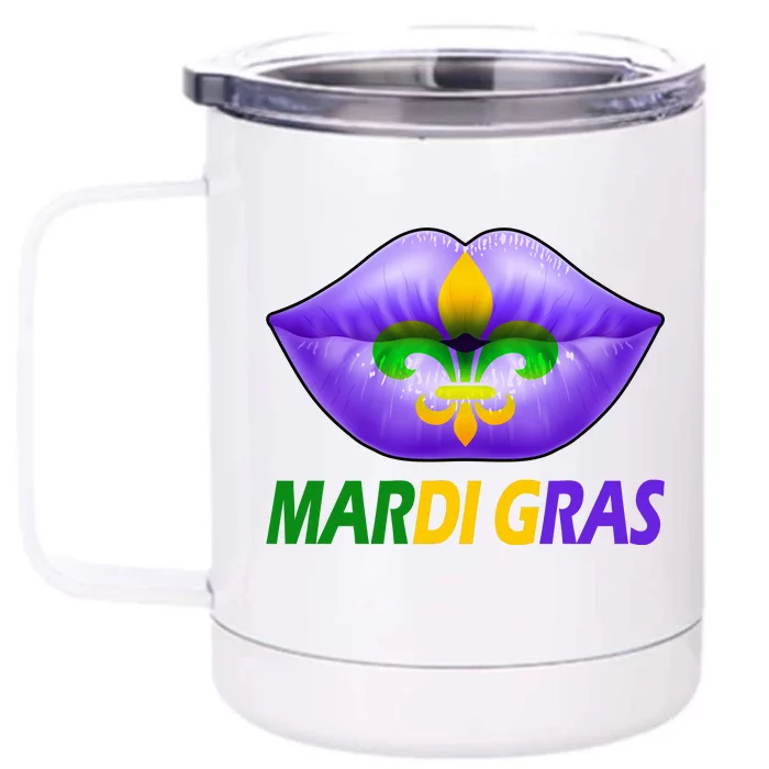 Mardi Gras Party Lips Fleur De Lis Front & Back 12oz Stainless Steel Tumbler Cup