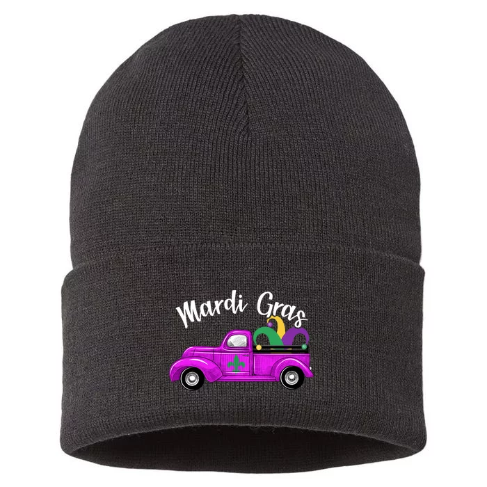 Mardi Gras Party Truck Sustainable Knit Beanie