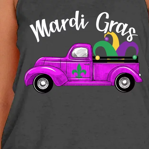 Mardi Gras Party Truck Women's Knotted Racerback Tank