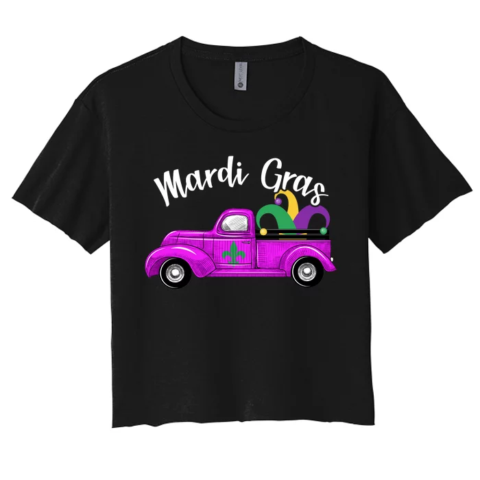 Mardi Gras Party Truck Women's Crop Top Tee