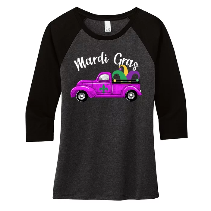 Mardi Gras Party Truck Women's Tri-Blend 3/4-Sleeve Raglan Shirt