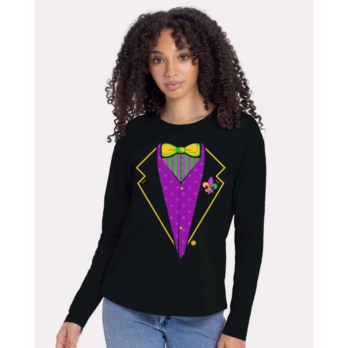 Mardi Gras Party Tux Womens Cotton Relaxed Long Sleeve T-Shirt