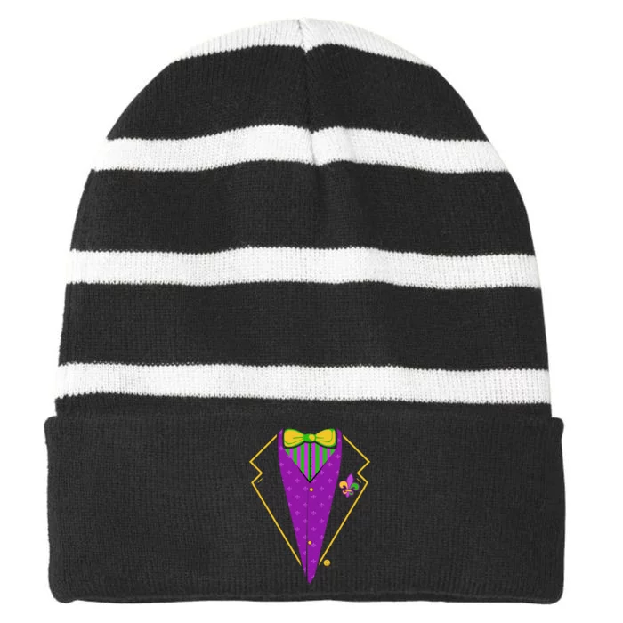 Mardi Gras Party Tux Striped Beanie with Solid Band