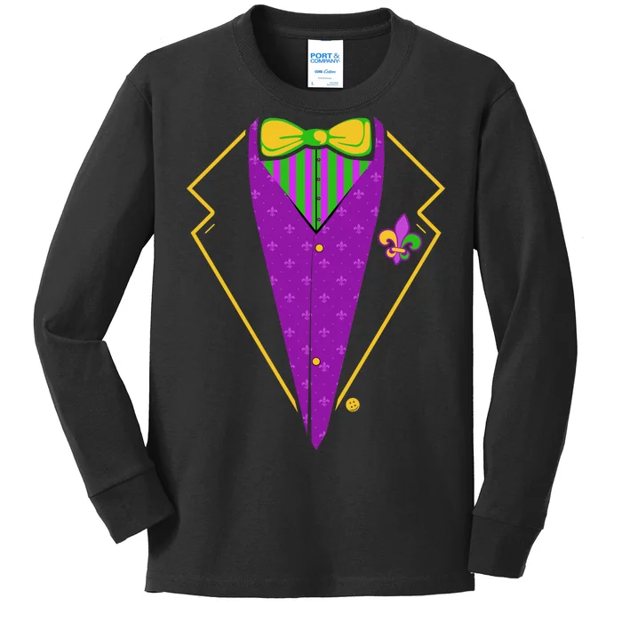 Mardi Gras Party Tux Kids Long Sleeve Shirt