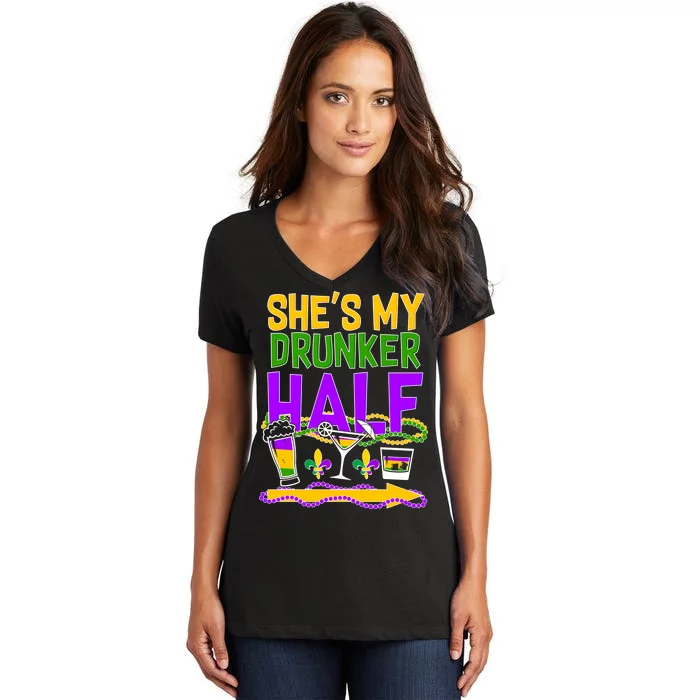 Mardi Gras She's My Drunker Half Women's V-Neck T-Shirt