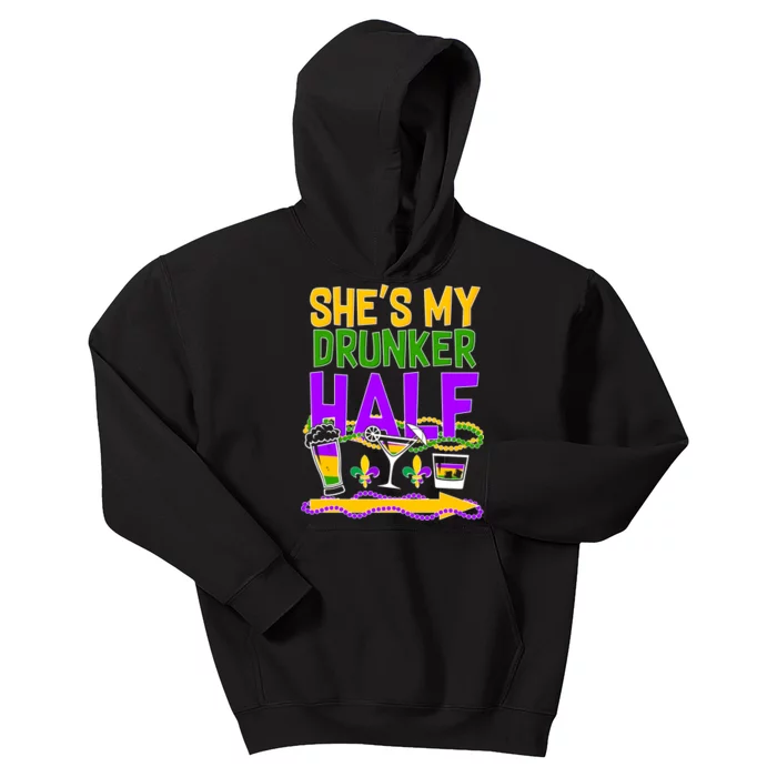 Mardi Gras She's My Drunker Half Kids Hoodie