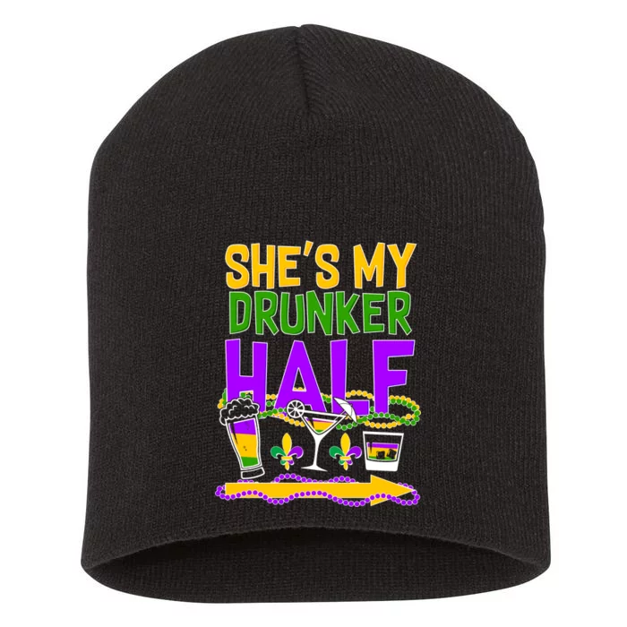 Mardi Gras She's My Drunker Half Short Acrylic Beanie