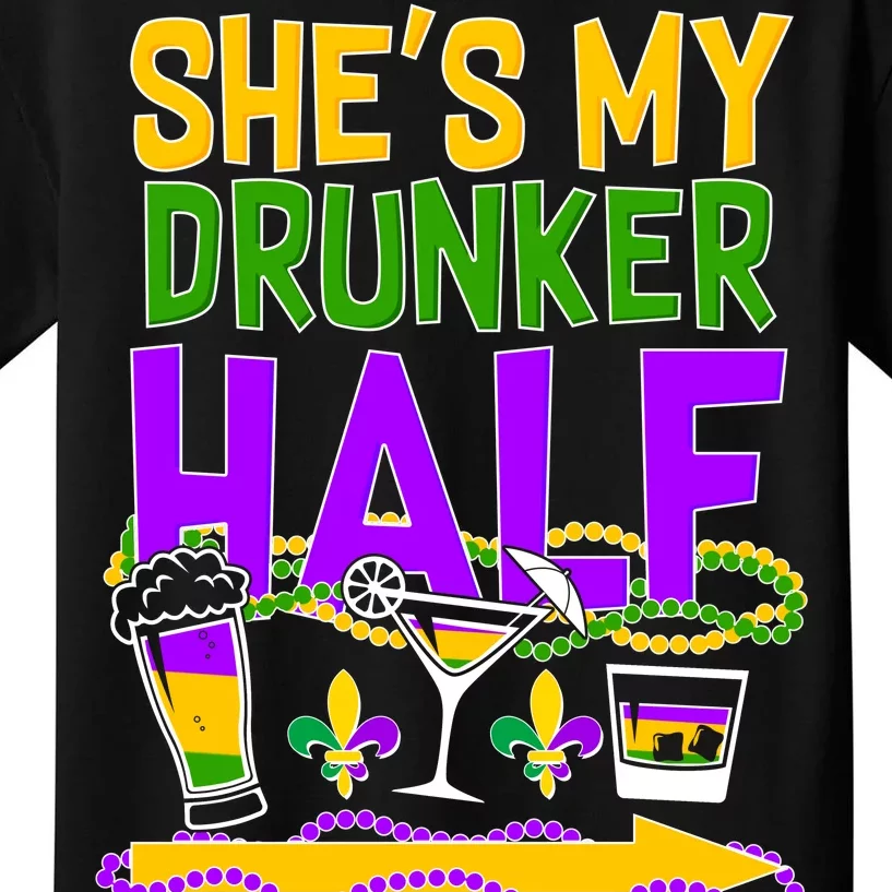 Mardi Gras She's My Drunker Half Kids T-Shirt